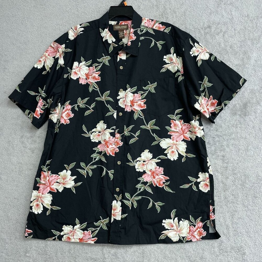 Cooke Street Men's XXL Hawaiian Floral Button Down Short Sleeve Black N0880 - Picture 1 of 8
